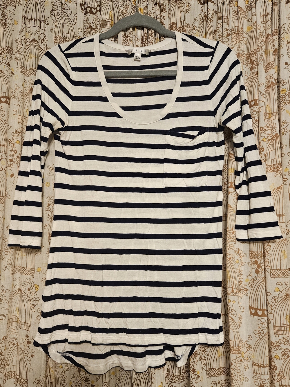 CAbi Navy & White Striped Long-Sleeve Scoop-Neck Dress